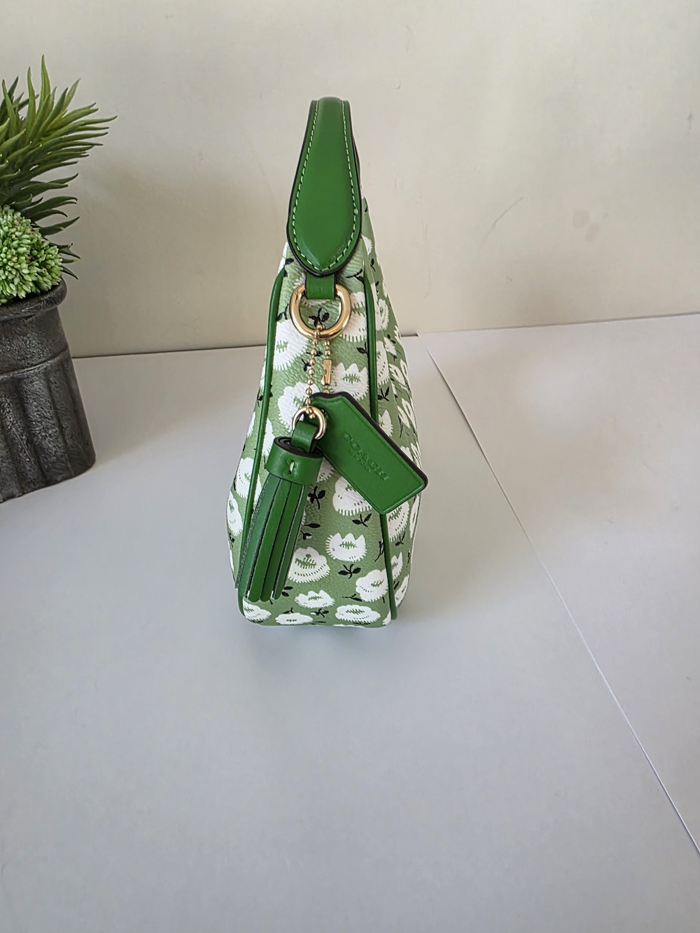Coach Mini Carmen Kelly Green Floral Coated Canvas Crossbody + Charm New - Picture 8 of 16